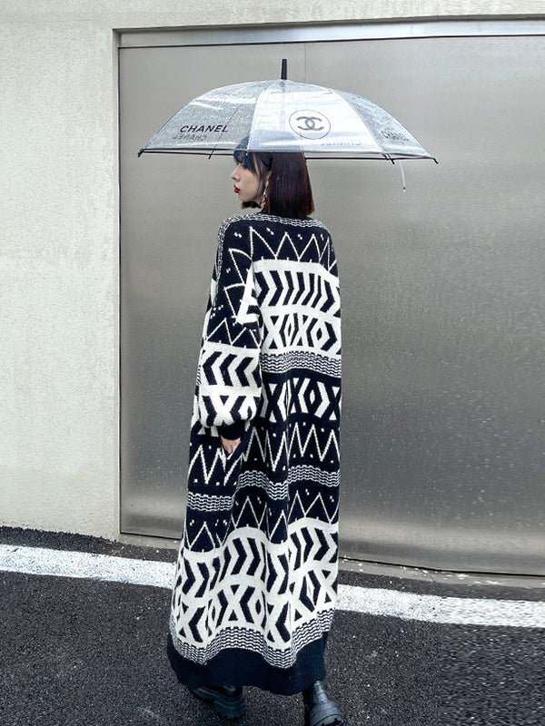Urban Printed Long Knitted Outwear