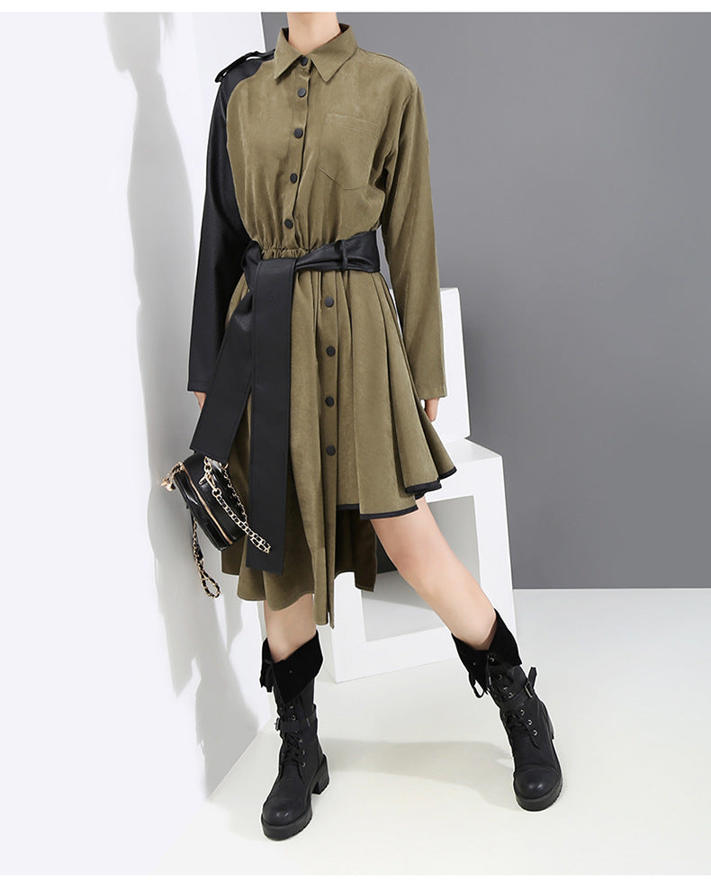 Women Color Matching Irregular Shirt Dress