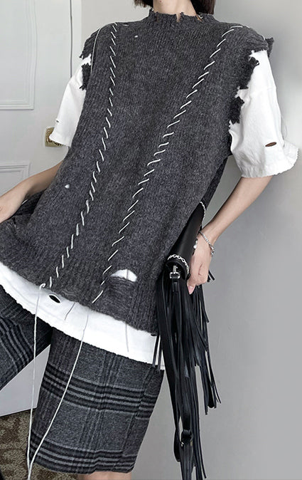 Loose Knit Sleeveless Round Neck Sweater Vest