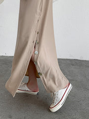 Side Seam Slit Button All-Match Dress