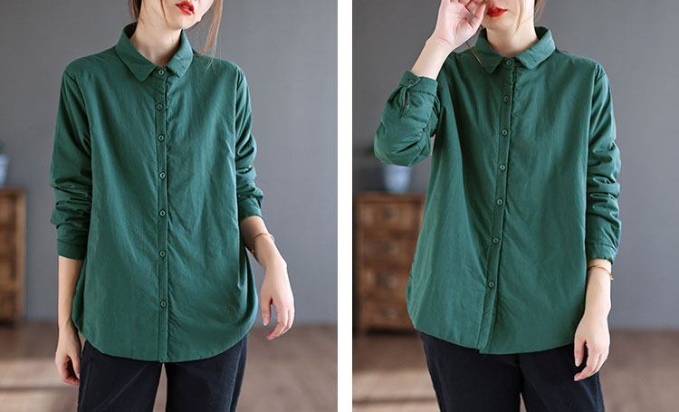 Retro Solid Color Lapel Collar Cotton Shirt
