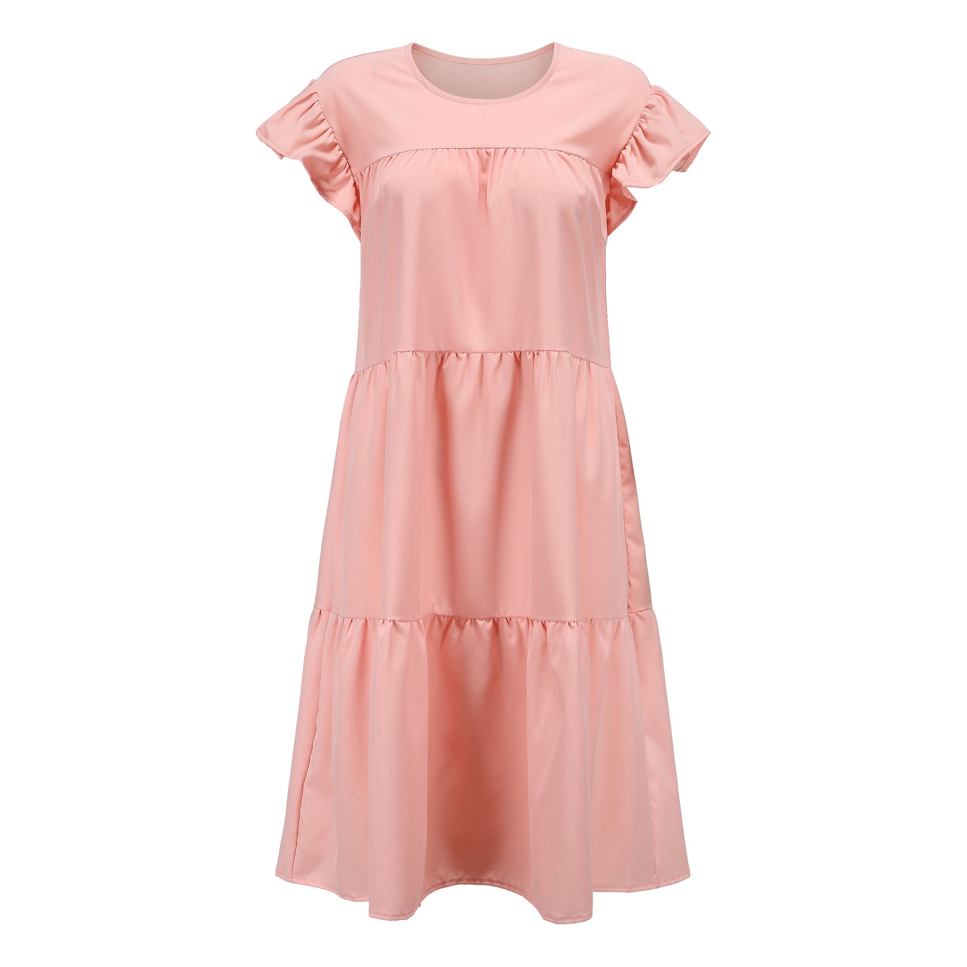 Solid Ruffled Casual Midi Dress