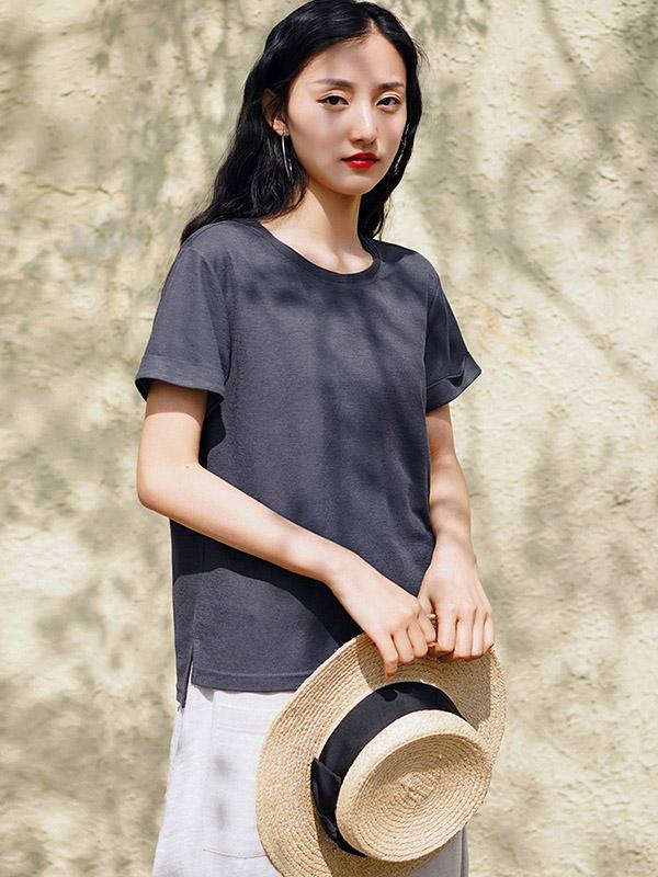 Simple Solid Short Sleeves Tops