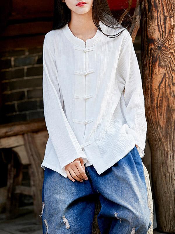 Comfortable Button Cotton Stand Collar Cover up