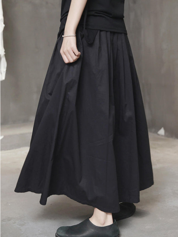 Women Solid Color Pleated Loose Casual Skirt