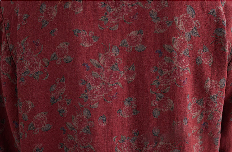 Retro Patchwork Floral V-Neck Lace-Up Midi Dress