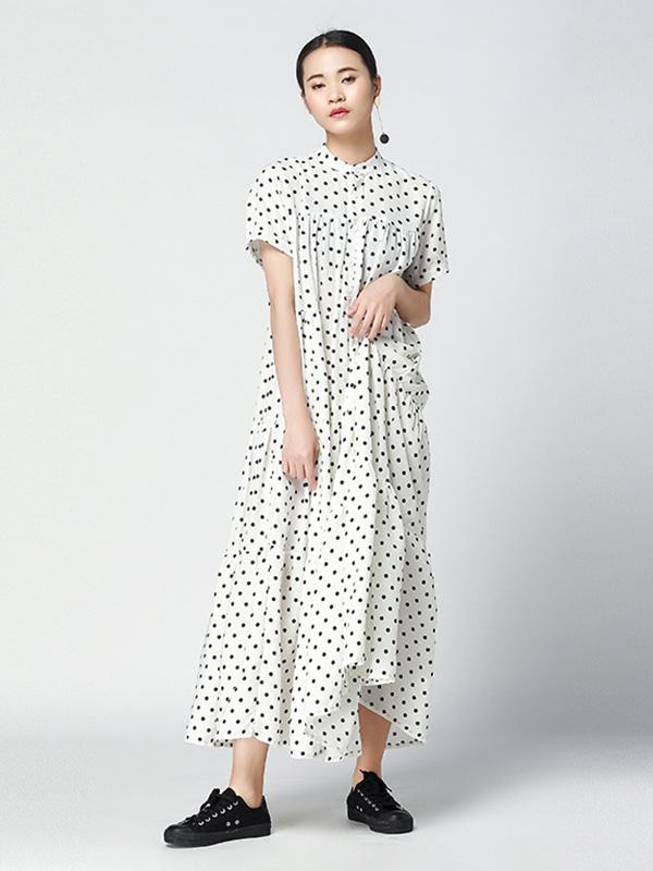 Vintage Polka-Dot Loose Tiered Cake Dress