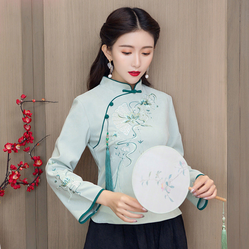 Retro Oriental Charm Embroidered Short Cheongsam Jacket