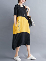 Loose Contrast Color Comfortable Midi Dress