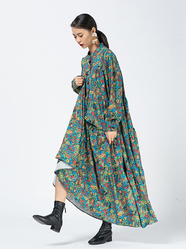 Bohemia Floral Printed Long Sleeves Maxi Dress