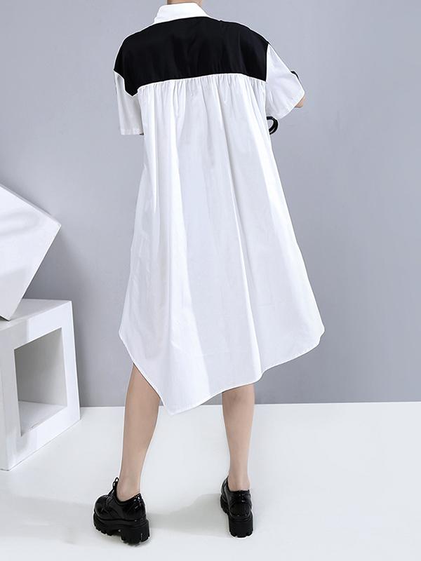Fashion Split-Joint Irregularity Lapel Shirt Dress