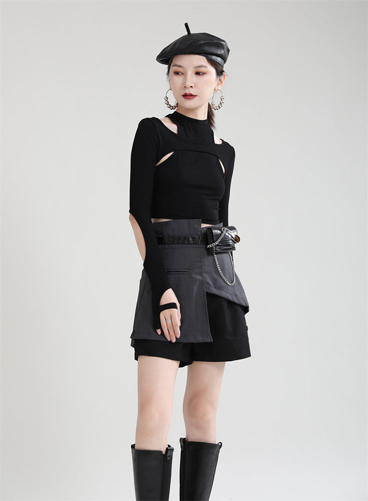 Hollow Cut Short T-Shirt Women's Slim Top