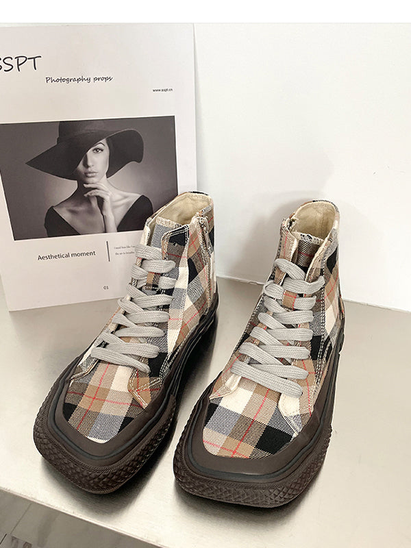 High-Top Plaid Breathable Flat Canvas Shoes