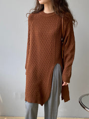 Irregular Split Solid Color Sweater