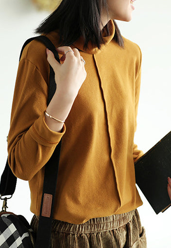 Simple Solid Color Turtleneck Long Sleeve T-Shirt