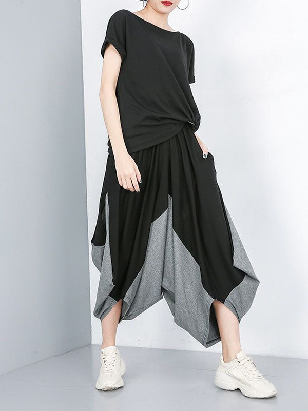 Roomy Wide Leg Contrast Color Elasticity Split-Joint Casual Pants Bottoms