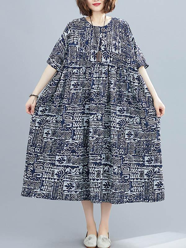 Plus Size Loose Simple Print Midi Dress