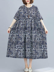 Plus Size Loose Simple Print Midi Dress