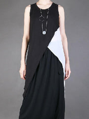 Black&White Split-joint Round-neck Sleeveless T-shirt