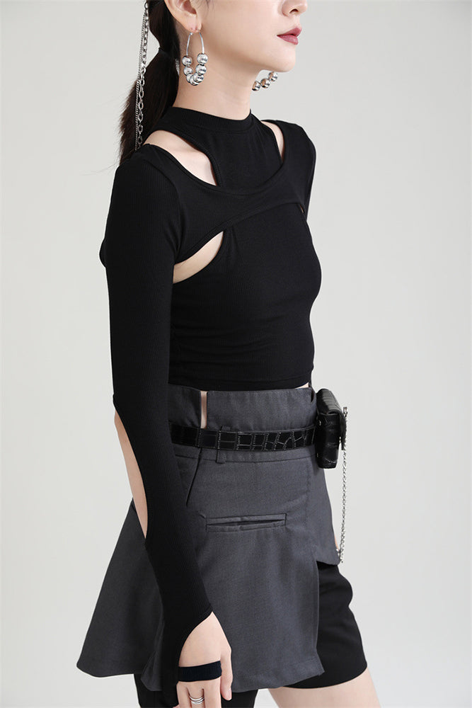 Hollow Cut Short T-Shirt Women's Slim Top