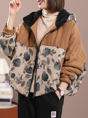 Loose Retro Print Patchwork Hooded Jacket