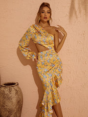 Aiyana One Shoulder Floral Maxi Dress In Yellow