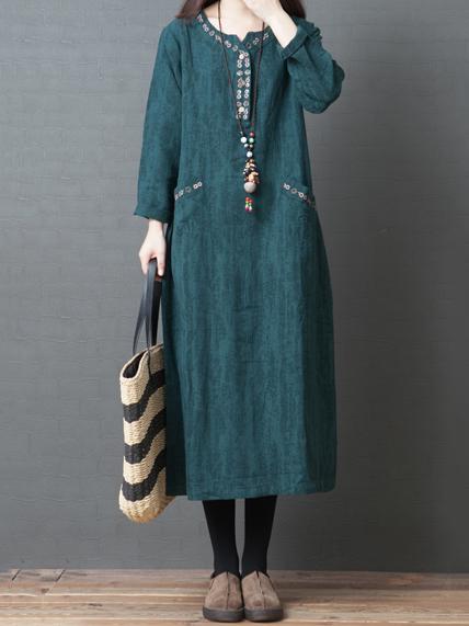 3 Colors Long Sleeves Long Dress