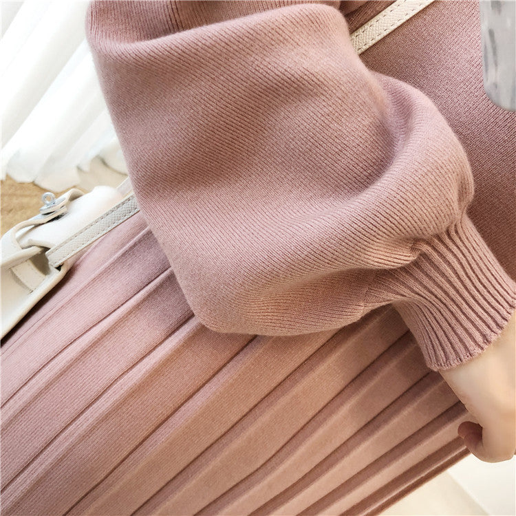 Casual Solid Color Round-Neck Knitted Midi Dress