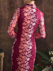 Lace Half Sleeves Cheongsam Midi Dress