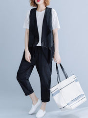 Two-Pieces Striped Cropped Vest And Harem Pants Suits