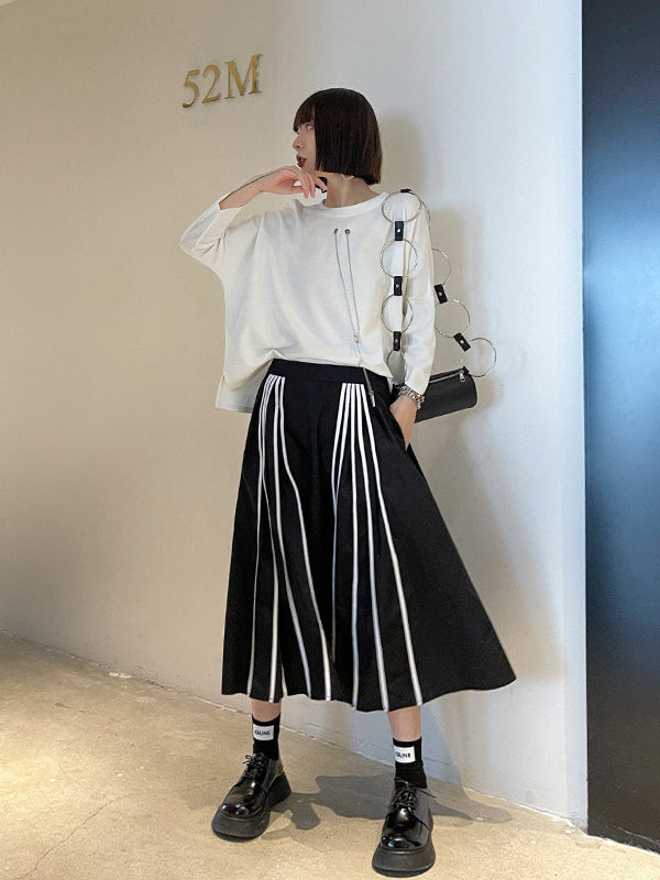 Loose Slim High Waist Striped Casual Skirt