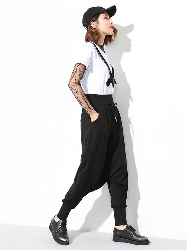 Hip-hop Solid Elastic Waist Harem Pants