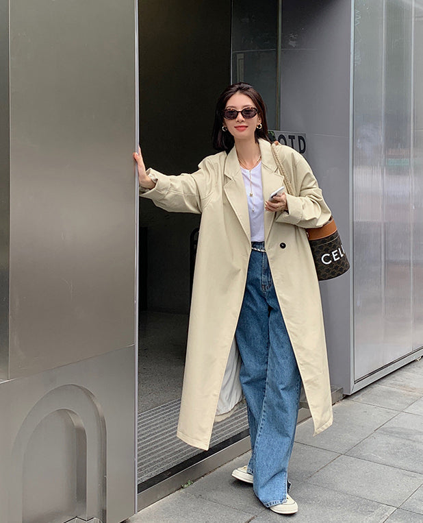 Ladies Solid Color Casual Long  Coat