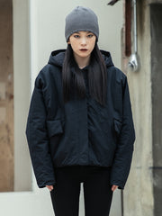 Simple Black Simple Solid Bat-Sleeve Cotton Outwear