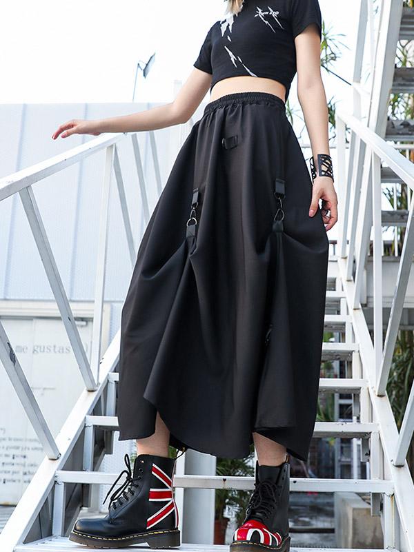 Black Loose Empire A-Line Skirt