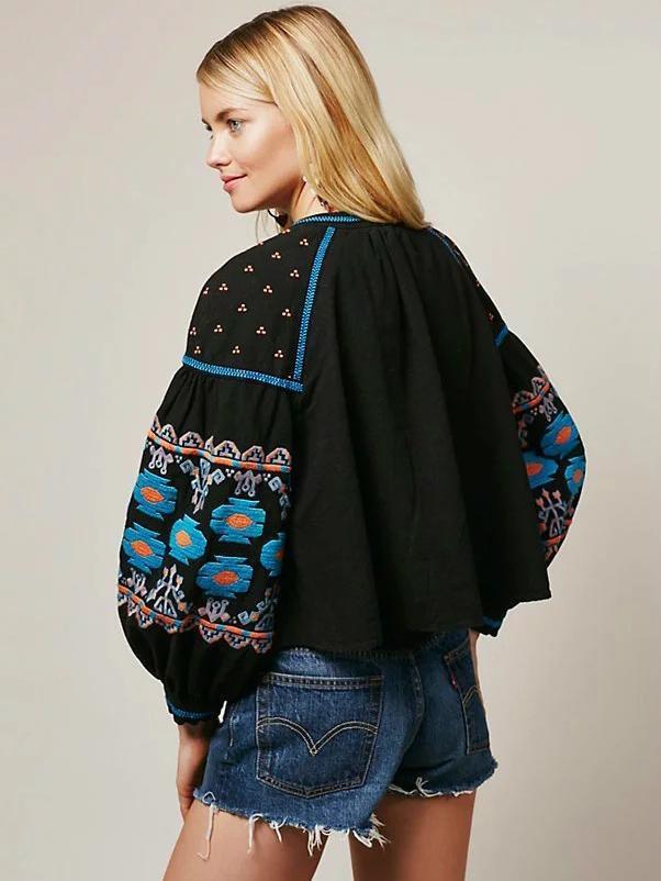 National Embroidered Puff Sleeves Outwear