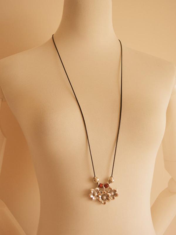 Simple Silver Daisy Pendant Long Necklace