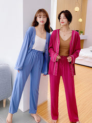 Two Pieces Solid Color Loose Comfort Tops And Pants Pajamas