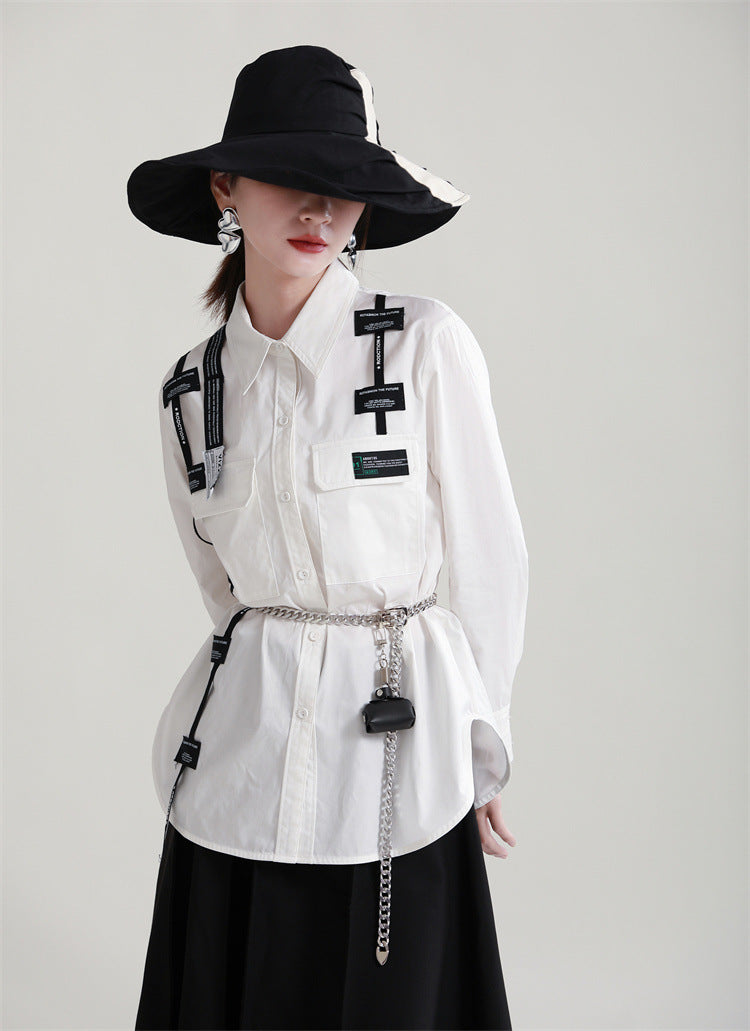 Original Design Lace-Up Splicing Shirt