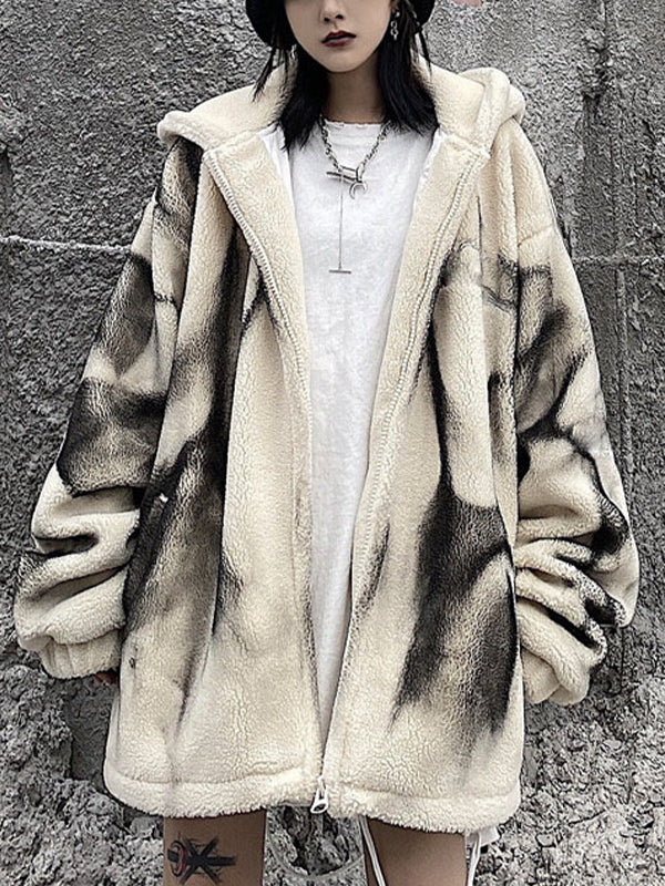 Tie-Dyed Hooded Zipper Coat