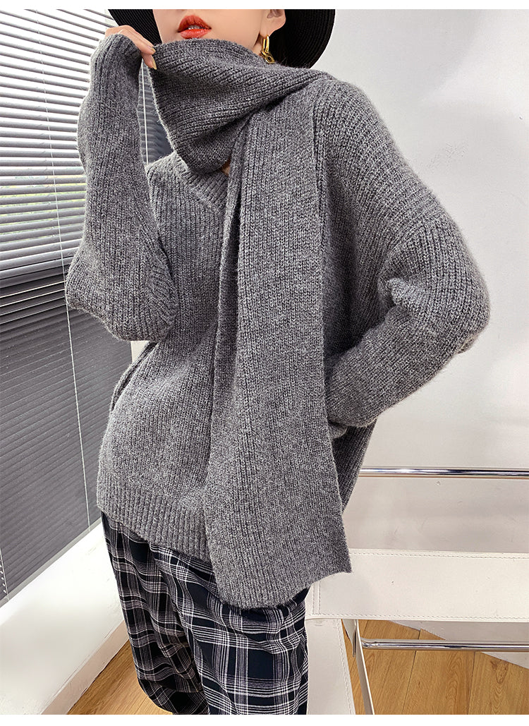 Women V-Neck Loose Pullover Casual Sweater