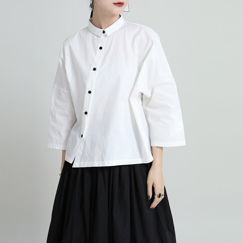 Lapel Solid Original Short Blouse