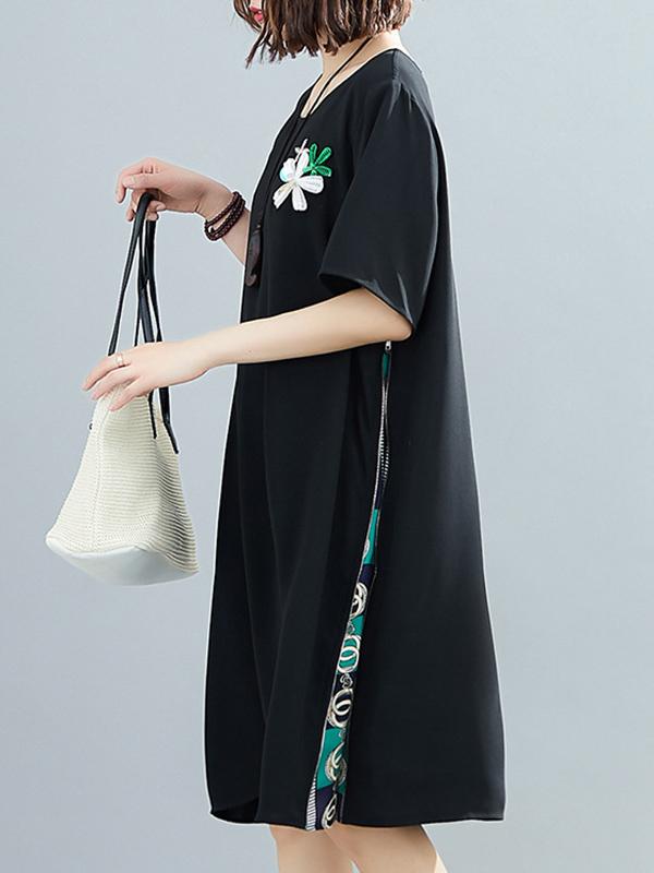 Plus Size Loose Split-Joint Print Midi Dress