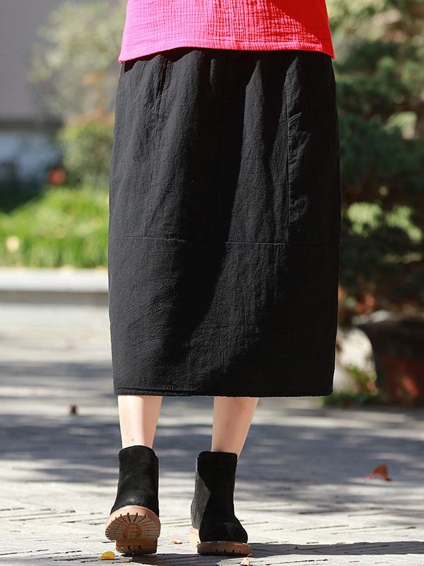 Loose Split-Joint Cotton-Padded Skirt