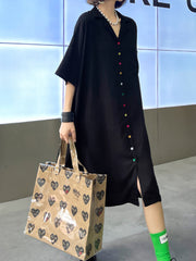 Solid Color V-Neck Black Slim Cardigan Dress