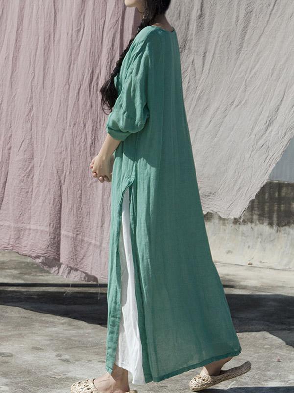 Vintage Solid Color Breathable Split-Side Dress