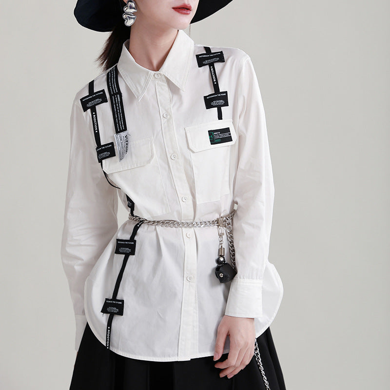 Original Design Lace-Up Splicing Shirt
