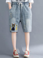 Loose Embroidered Casual Jean Shorts