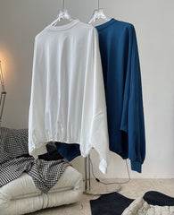 Loose Solid Off-Shoulder Round Neck T-Shirt