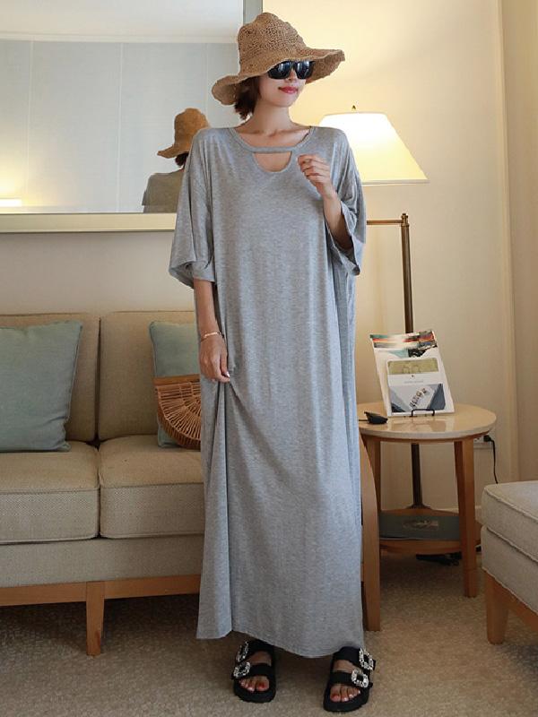 Loose Urban Gray Hollow Maxi Dress